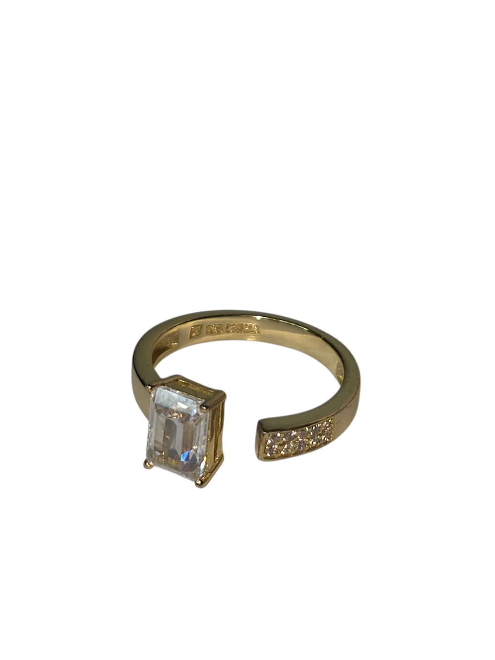 14k Gold Over .925 Sterling Silver Open Cuff Ring W/Emerald CZ & Pave' Stones 6